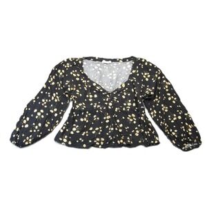 American Eagle Peasant Top‎ XL Black Floral V-Neck Long Sleeve Whimsigoth Boho